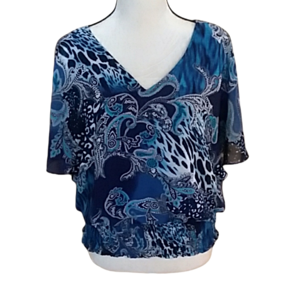 Thahlia Blue Cheetah Blouse / Medium